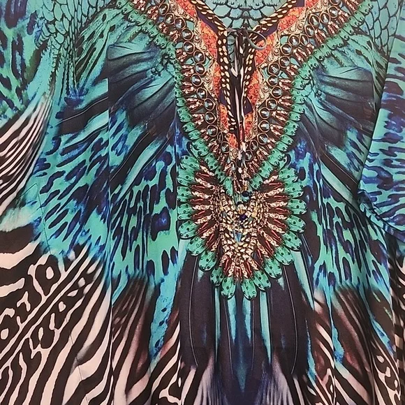 SAKKAS CAFTAN or KAFTAN  Flowing TUNIC Eyecatching Butterfly Print DRESS - Picture 3 of 7